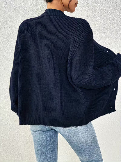 Women's Chunky Knit Cardigan – V-Neck, Button-Front
