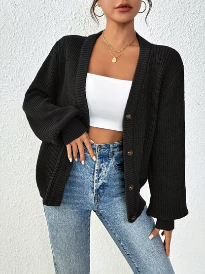 Women's Chunky Knit Cardigan – V-Neck, Button-Front