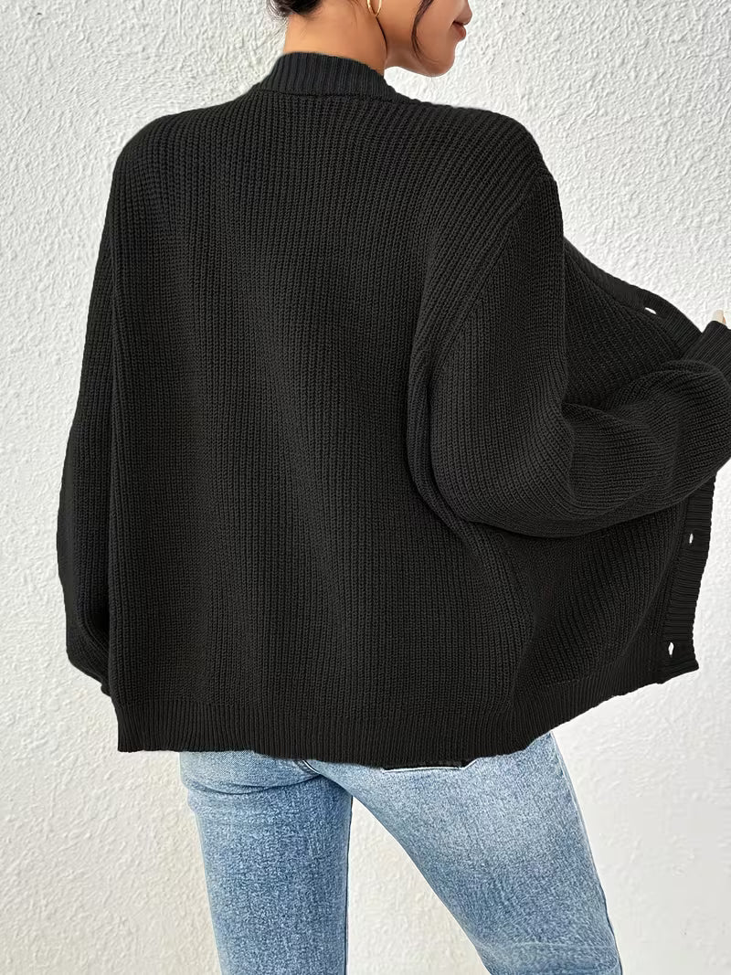 Women's Chunky Knit Cardigan – V-Neck, Button-Front