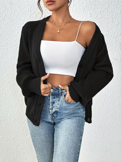 Women's Chunky Knit Cardigan – V-Neck, Button-Front