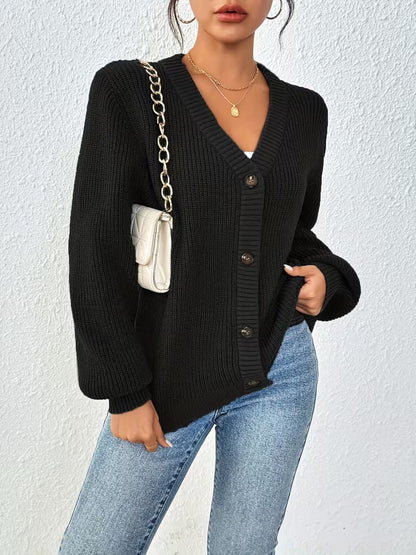 Women's Chunky Knit Cardigan – V-Neck, Button-Front