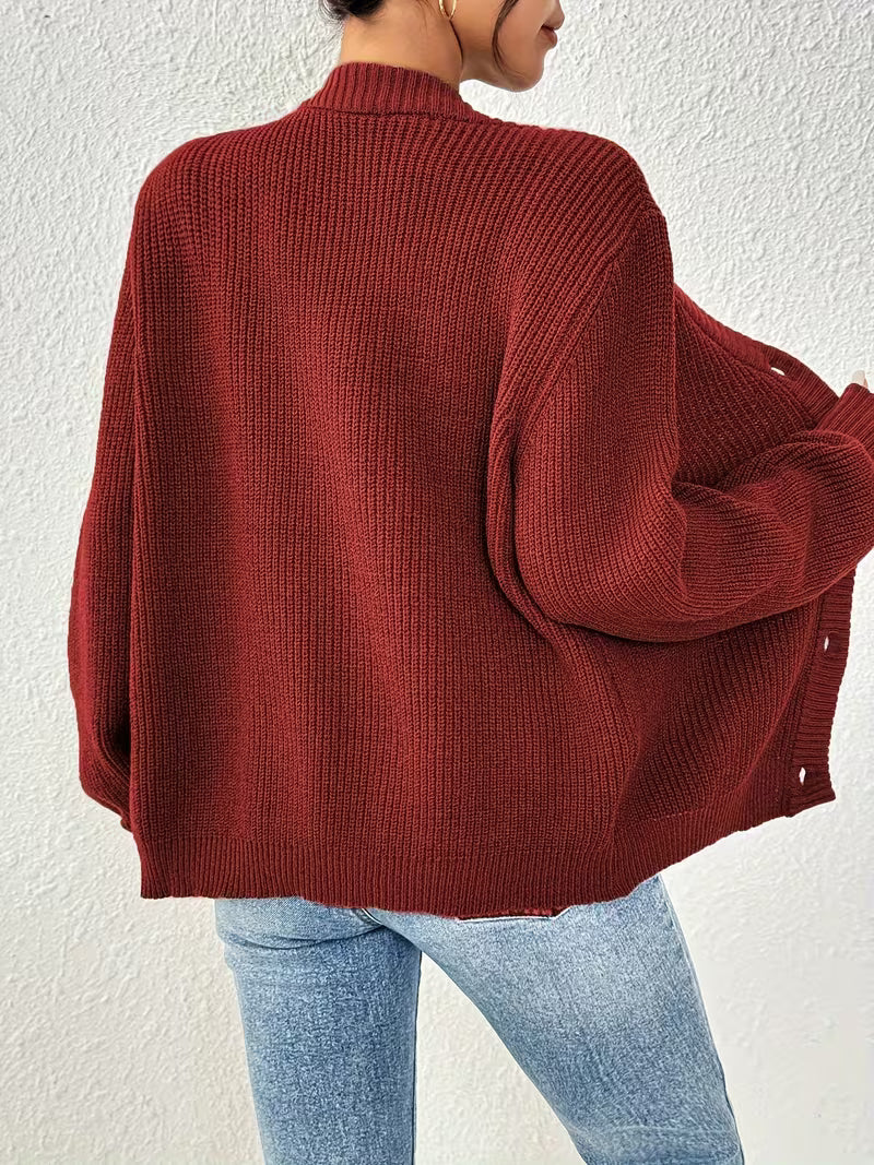 Women's Chunky Knit Cardigan – V-Neck, Button-Front