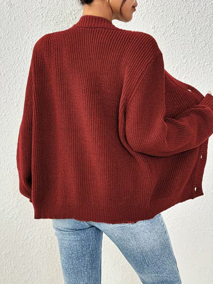 Women's Chunky Knit Cardigan – V-Neck, Button-Front