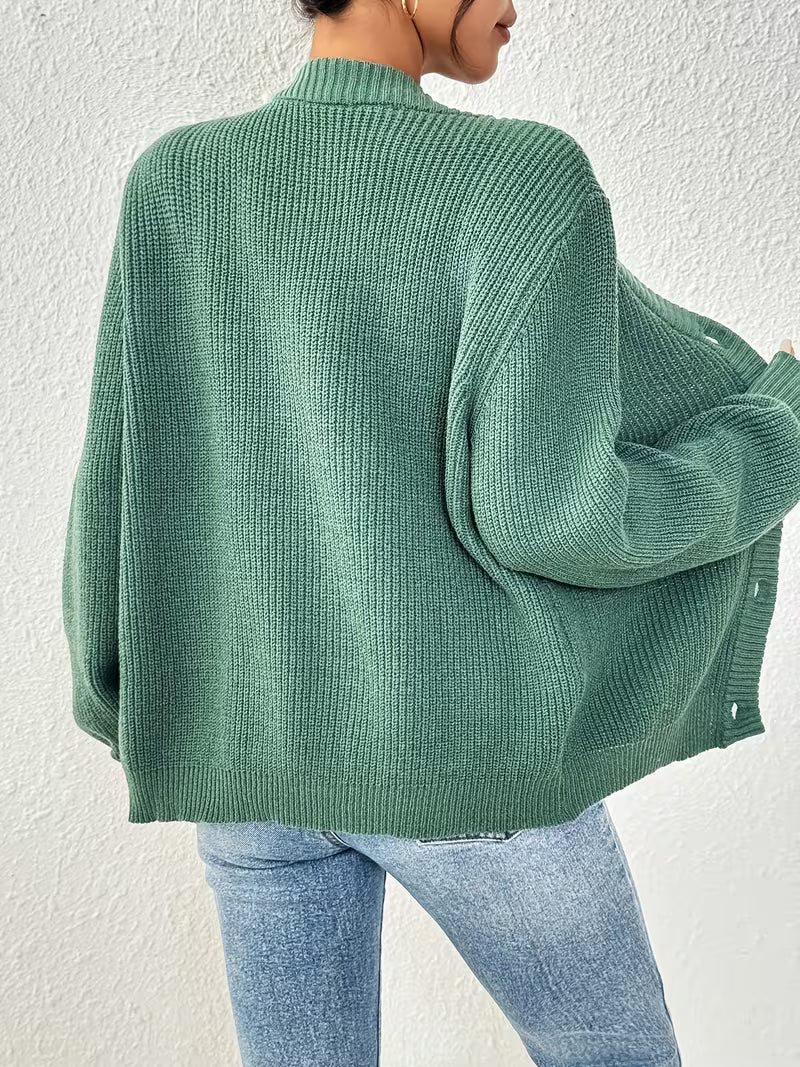 Women's Chunky Knit Cardigan – V-Neck, Button-Front