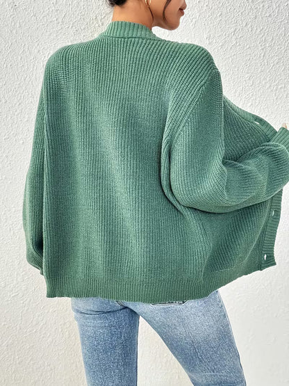 Women's Chunky Knit Cardigan – V-Neck, Button-Front