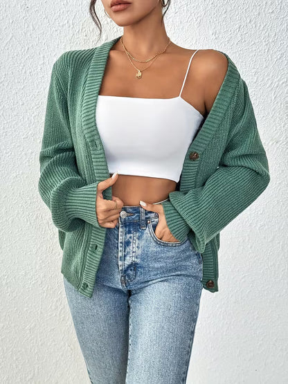 Women's Chunky Knit Cardigan – V-Neck, Button-Front