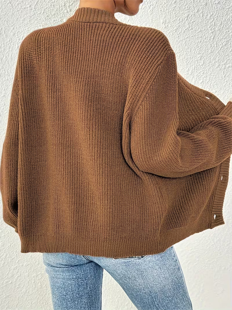 Women's Chunky Knit Cardigan – V-Neck, Button-Front