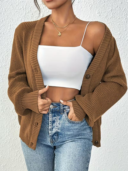 Women's Chunky Knit Cardigan – V-Neck, Button-Front