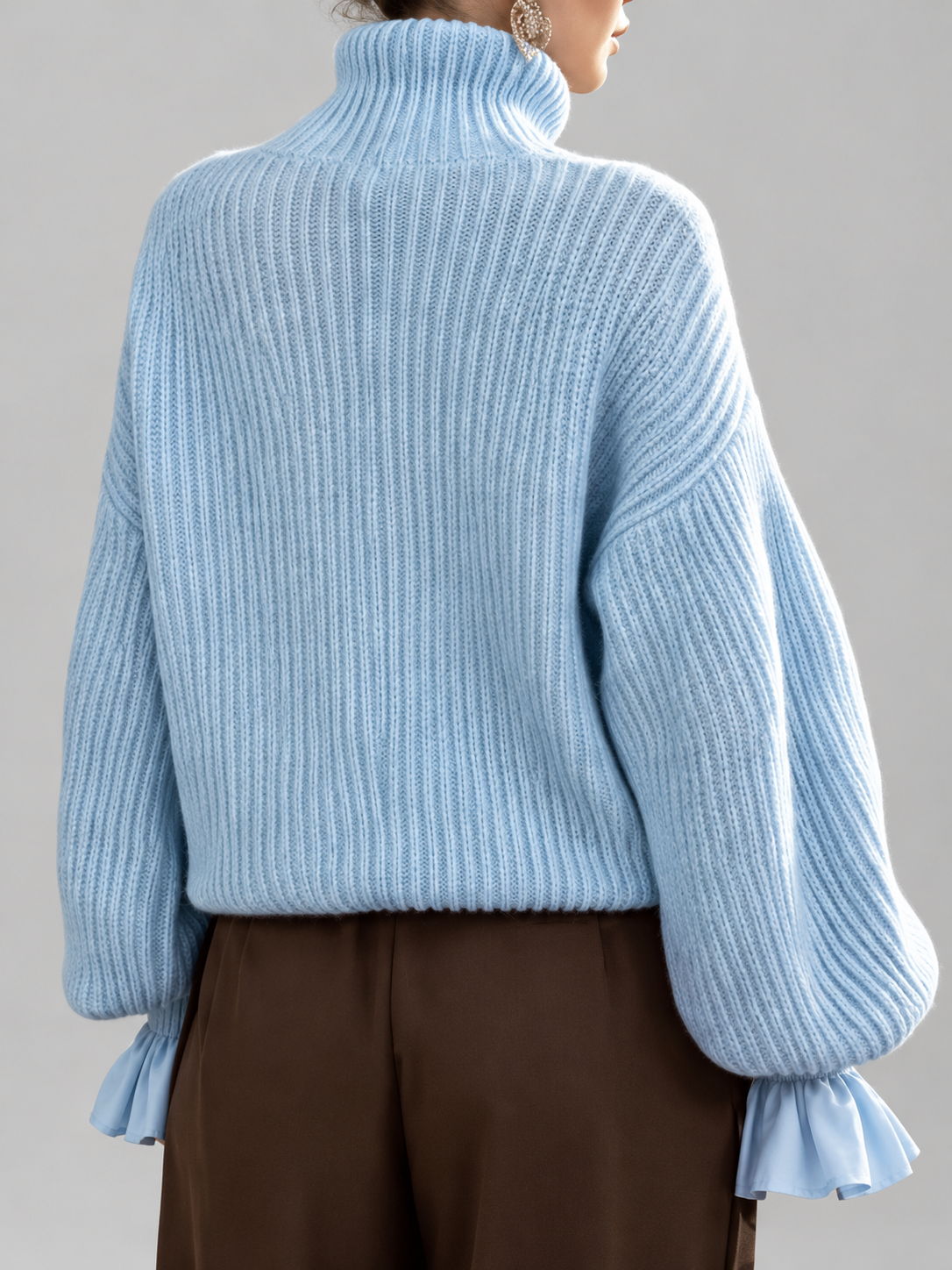 Women's Turtleneck Sweater – Chunky Knit, Ruffle Cuffs