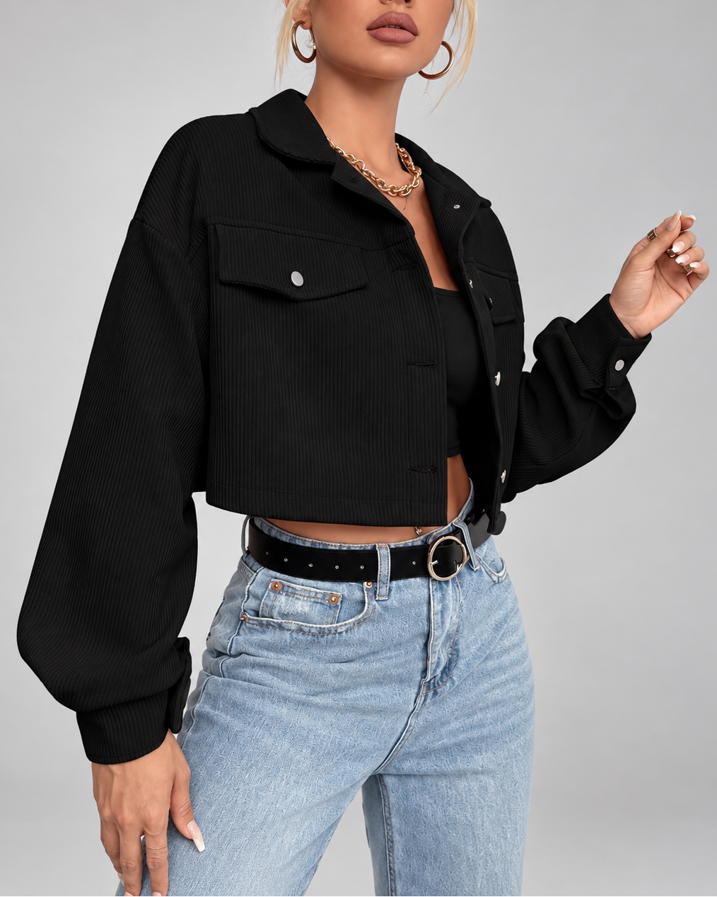 Women's Corduroy Jacket – Cropped Button-Front