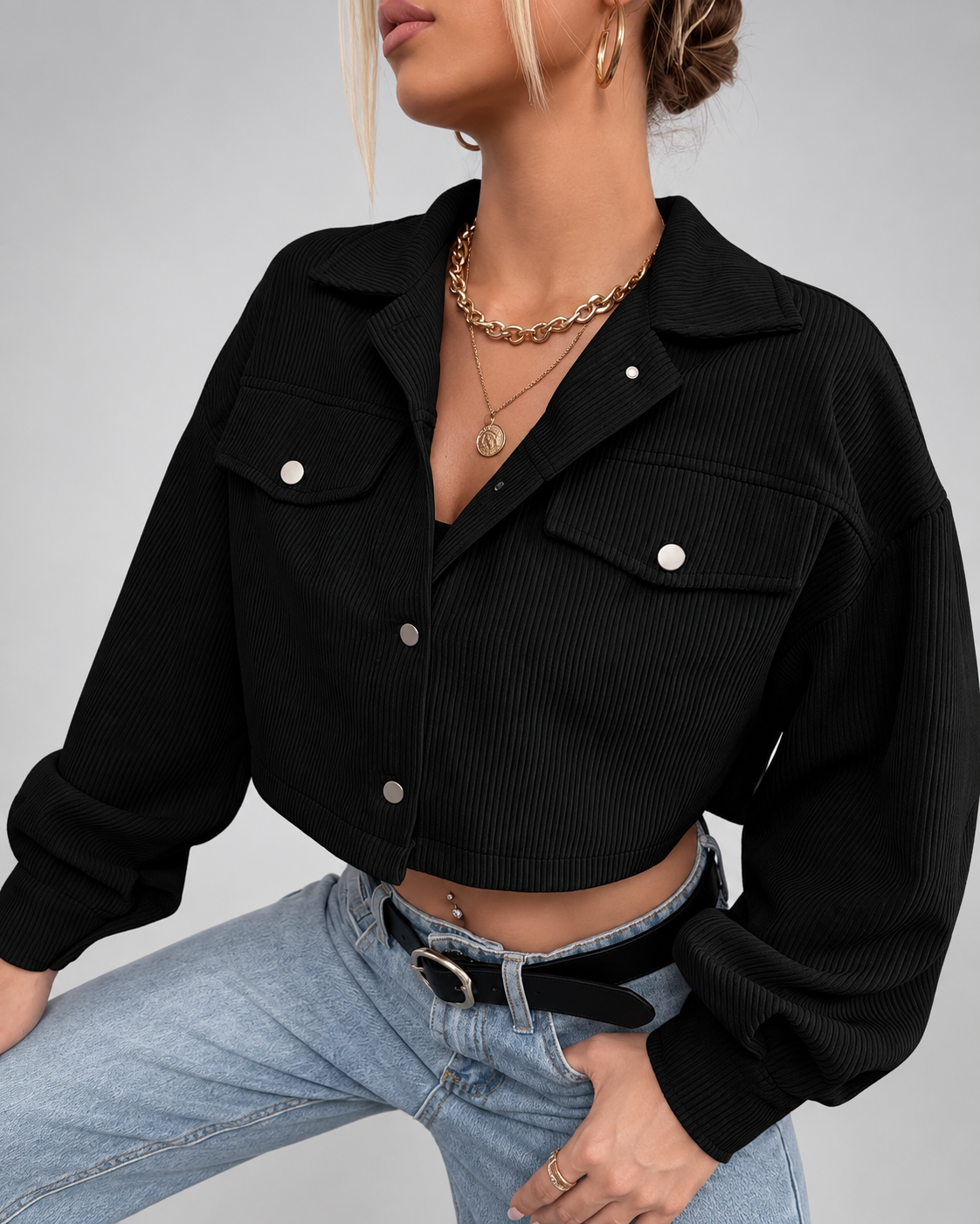 Women's Corduroy Jacket – Cropped Button-Front