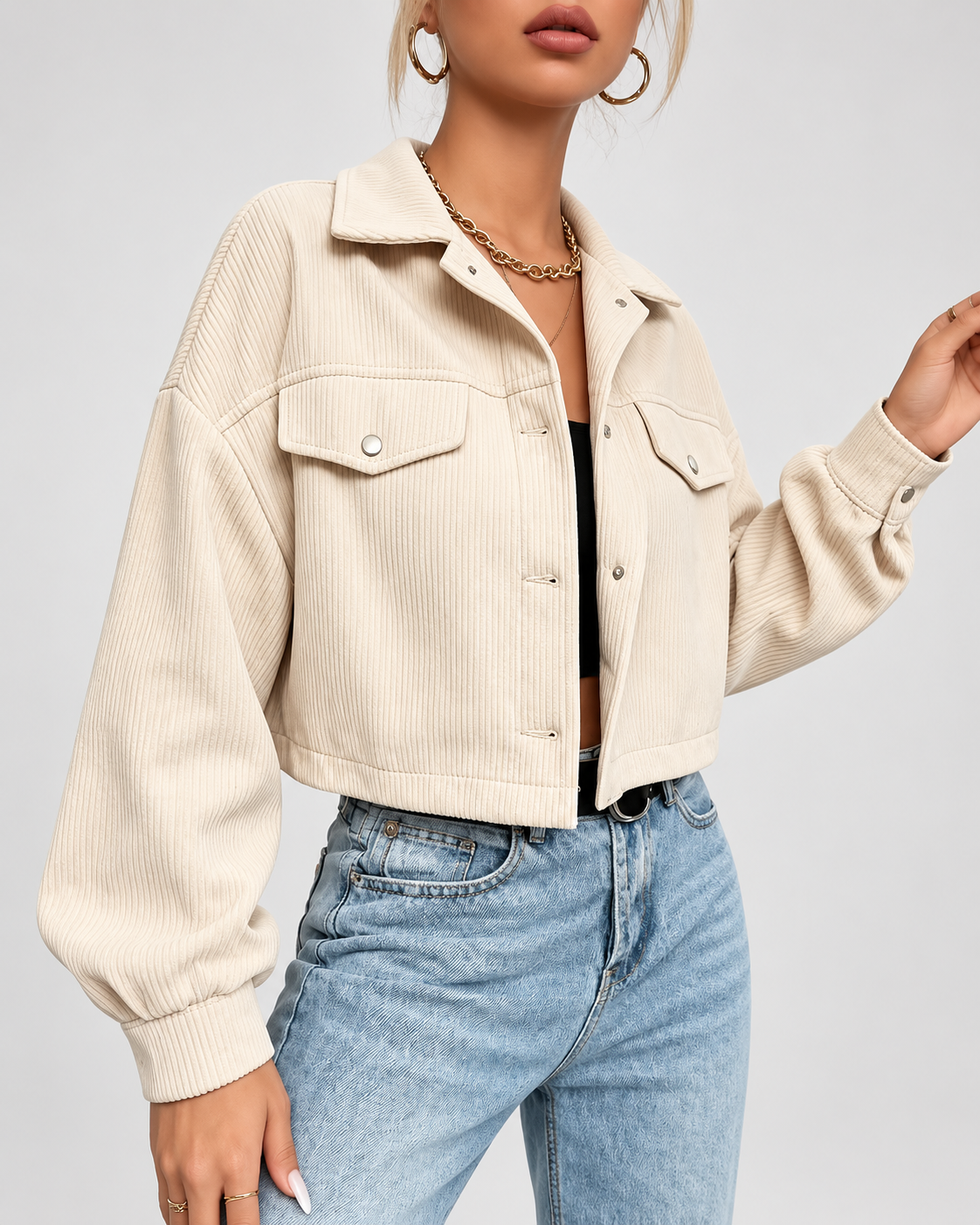 Women's Corduroy Jacket – Cropped Button-Front