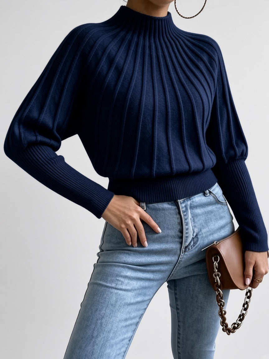 Women's Mock Neck Sweater – Cropped Ribbed Knit