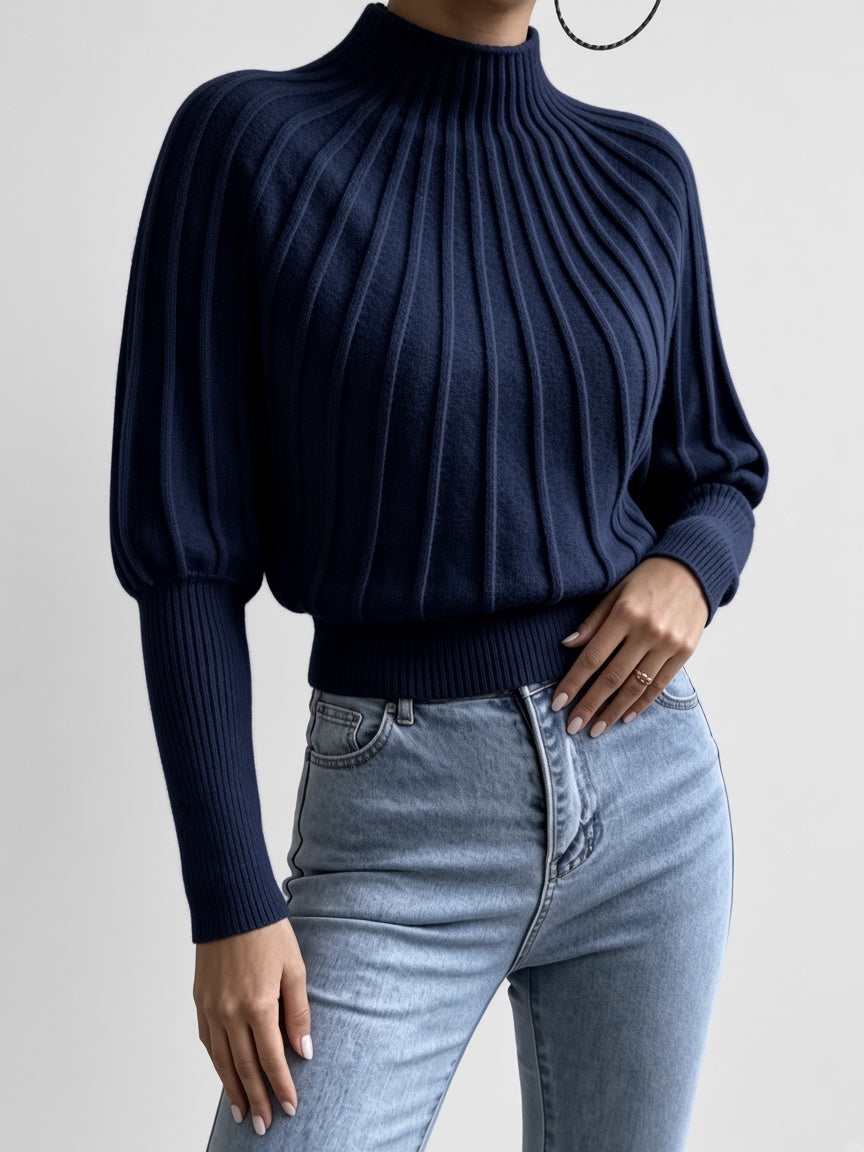 Women's Mock Neck Sweater – Cropped Ribbed Knit