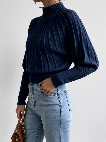 Women's Mock Neck Sweater – Cropped Ribbed Knit