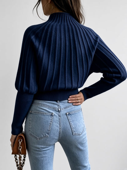 Women's Mock Neck Sweater – Cropped Ribbed Knit