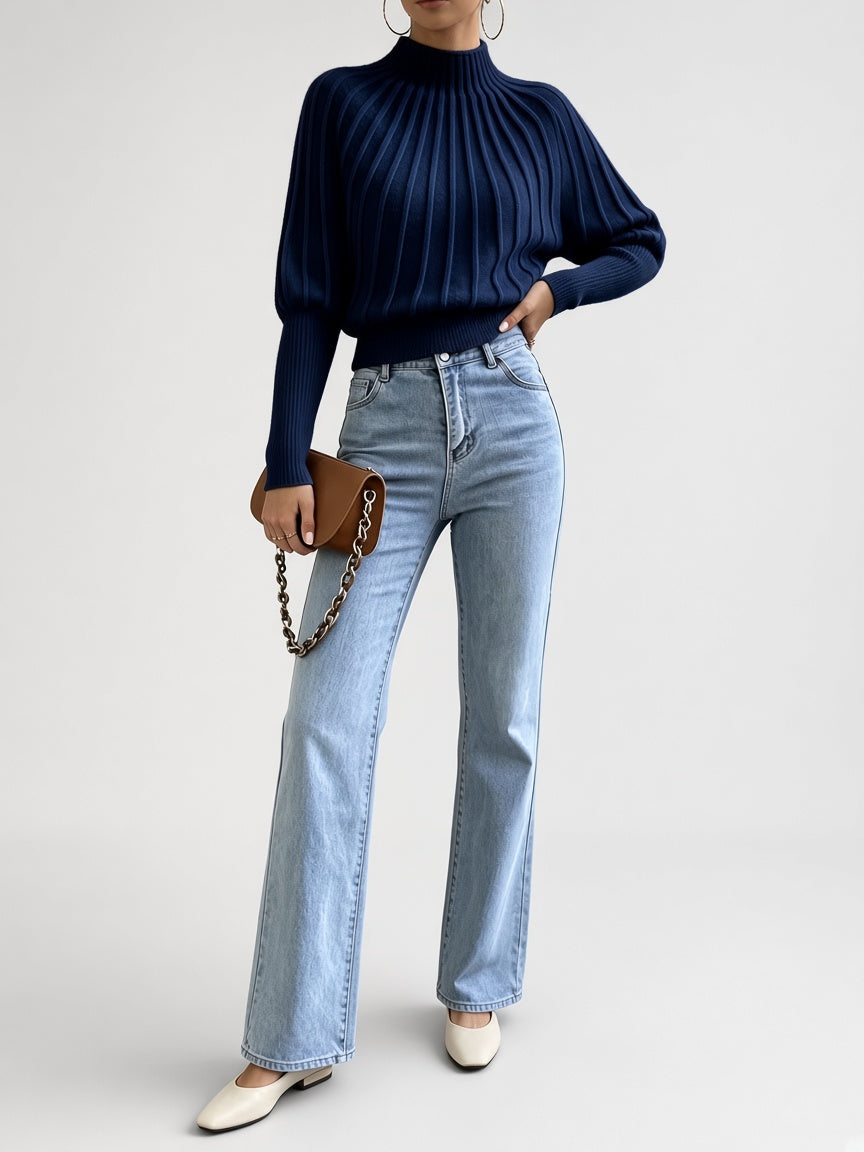 Women's Mock Neck Sweater – Cropped Ribbed Knit