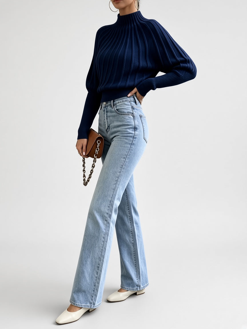 Women's Mock Neck Sweater – Cropped Ribbed Knit