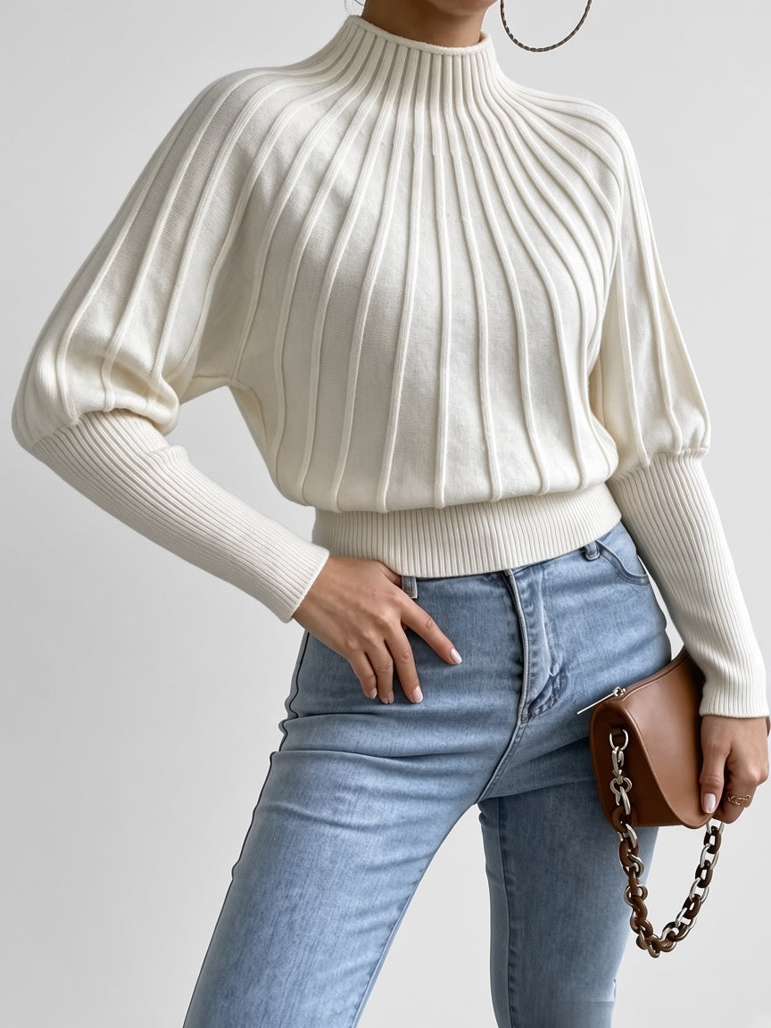 Women's Mock Neck Sweater – Cropped Ribbed Knit