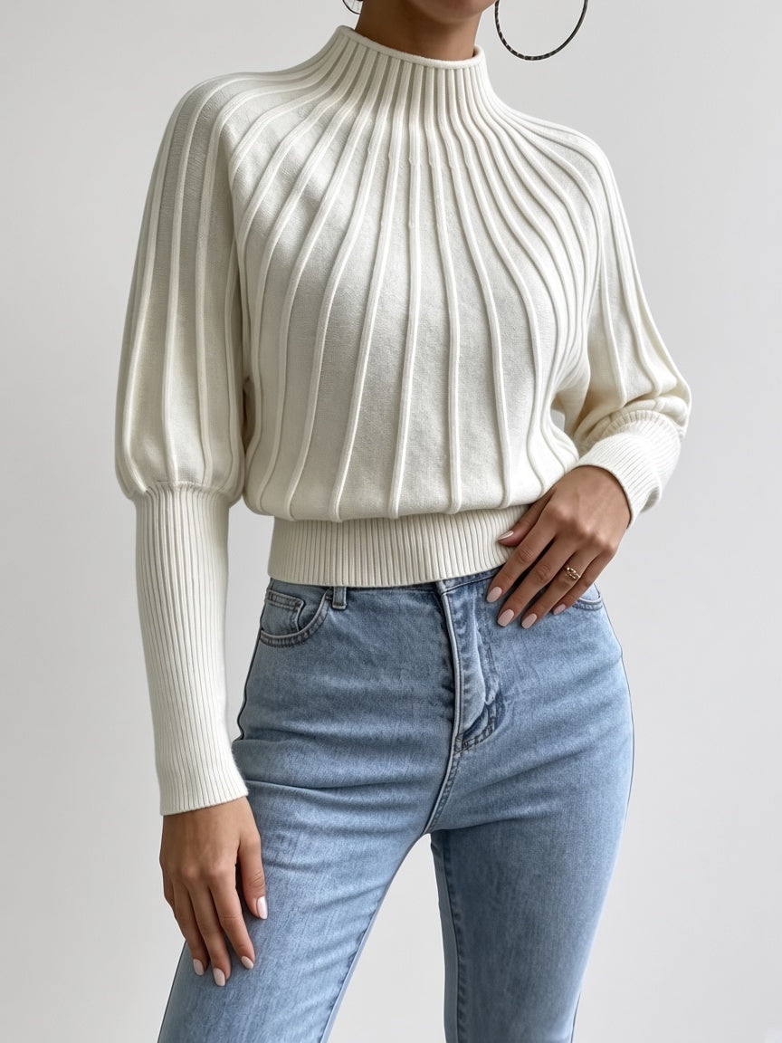 Women's Mock Neck Sweater – Cropped Ribbed Knit