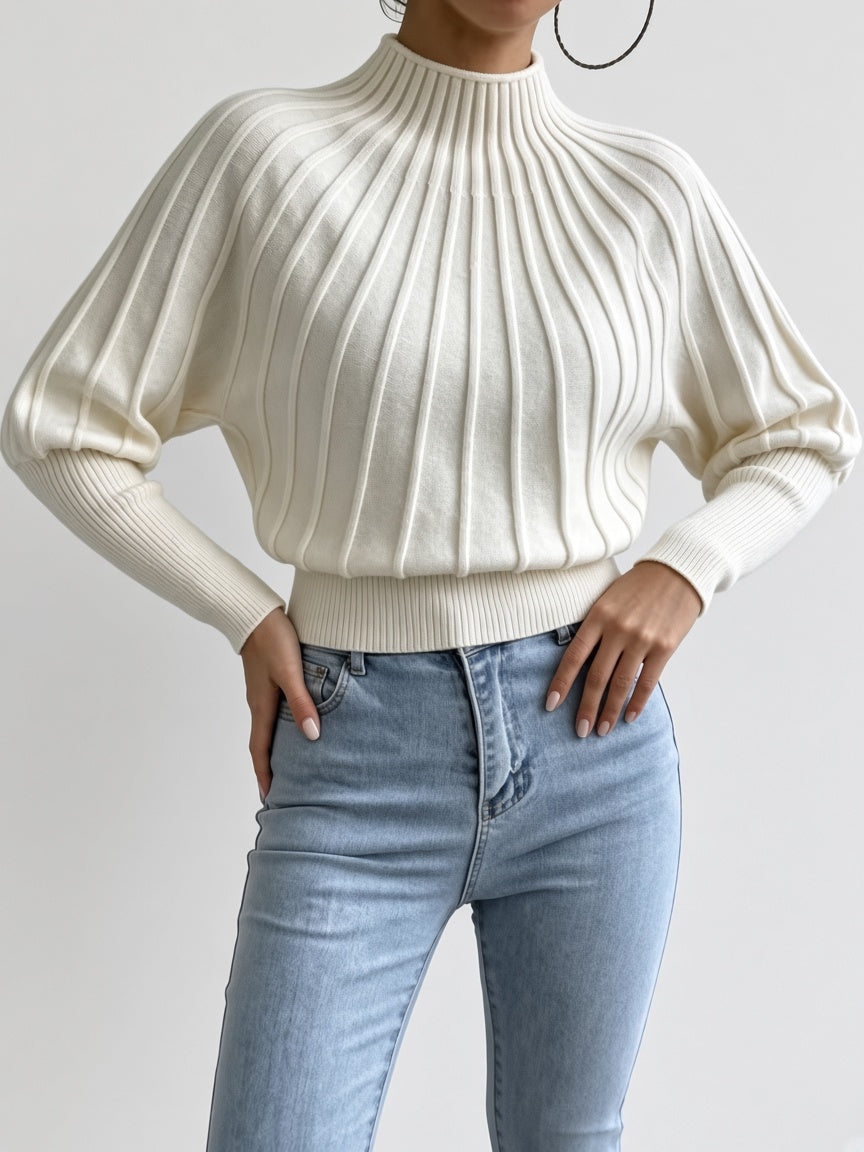 Women's Mock Neck Sweater – Cropped Ribbed Knit