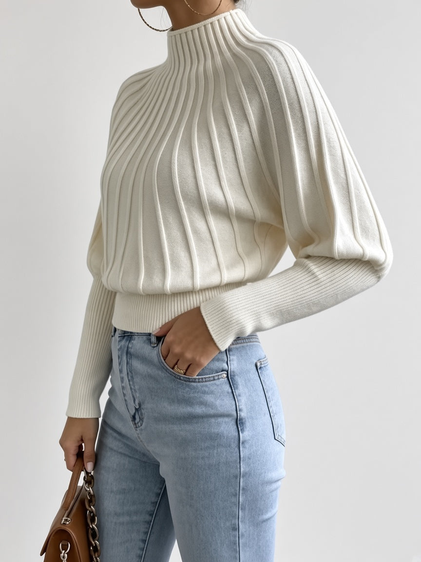 Women's Mock Neck Sweater – Cropped Ribbed Knit