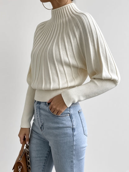 Women's Mock Neck Sweater – Cropped Ribbed Knit