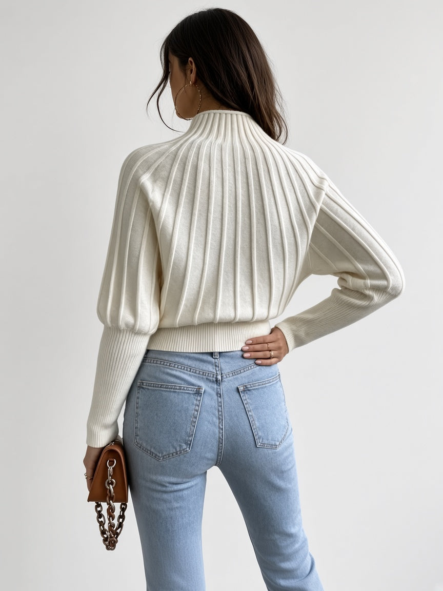 Women's Mock Neck Sweater – Cropped Ribbed Knit