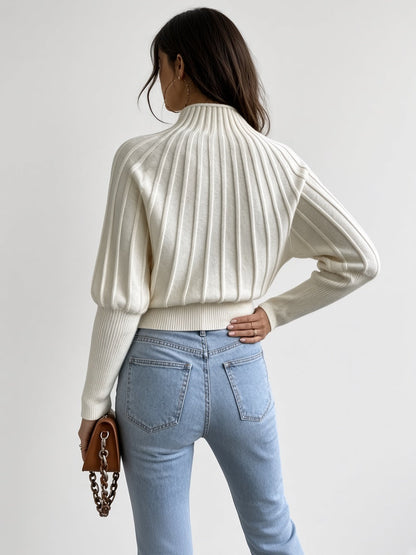 Women's Mock Neck Sweater – Cropped Ribbed Knit
