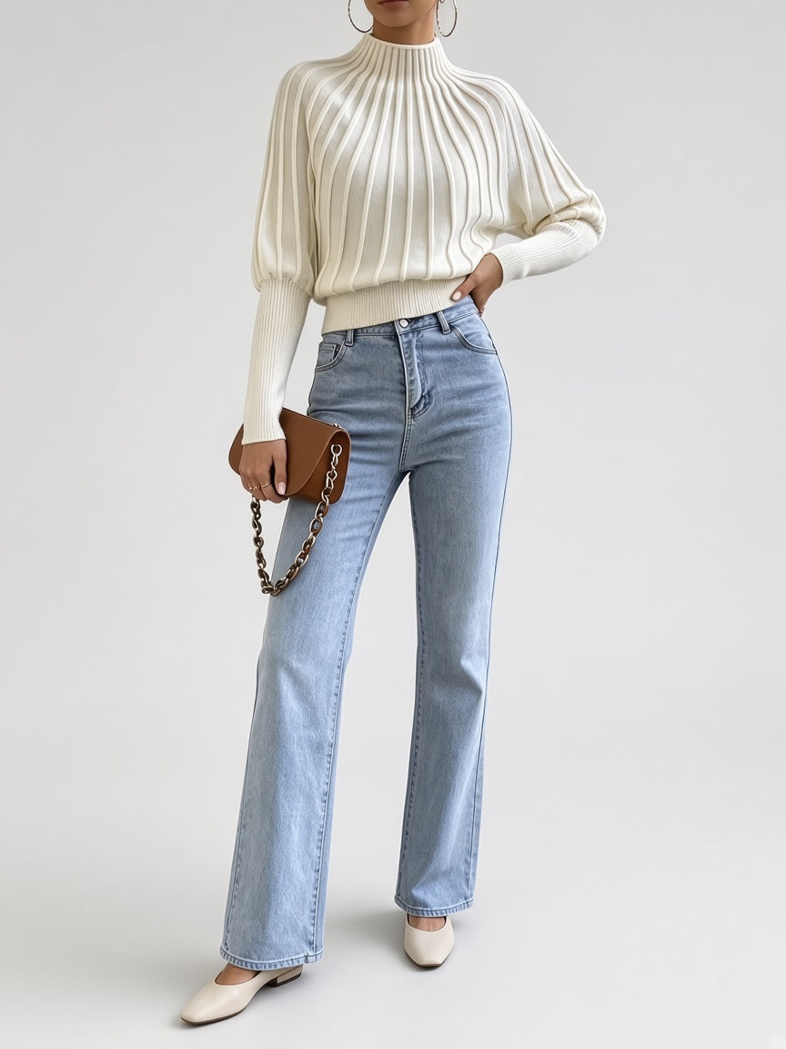 Women's Mock Neck Sweater – Cropped Ribbed Knit