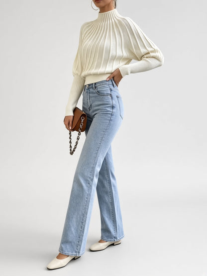 Women's Mock Neck Sweater – Cropped Ribbed Knit