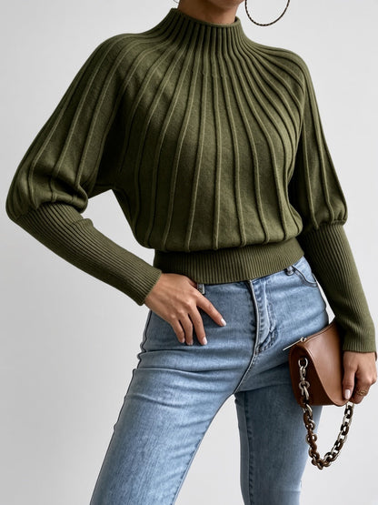 Women's Mock Neck Sweater – Cropped Ribbed Knit