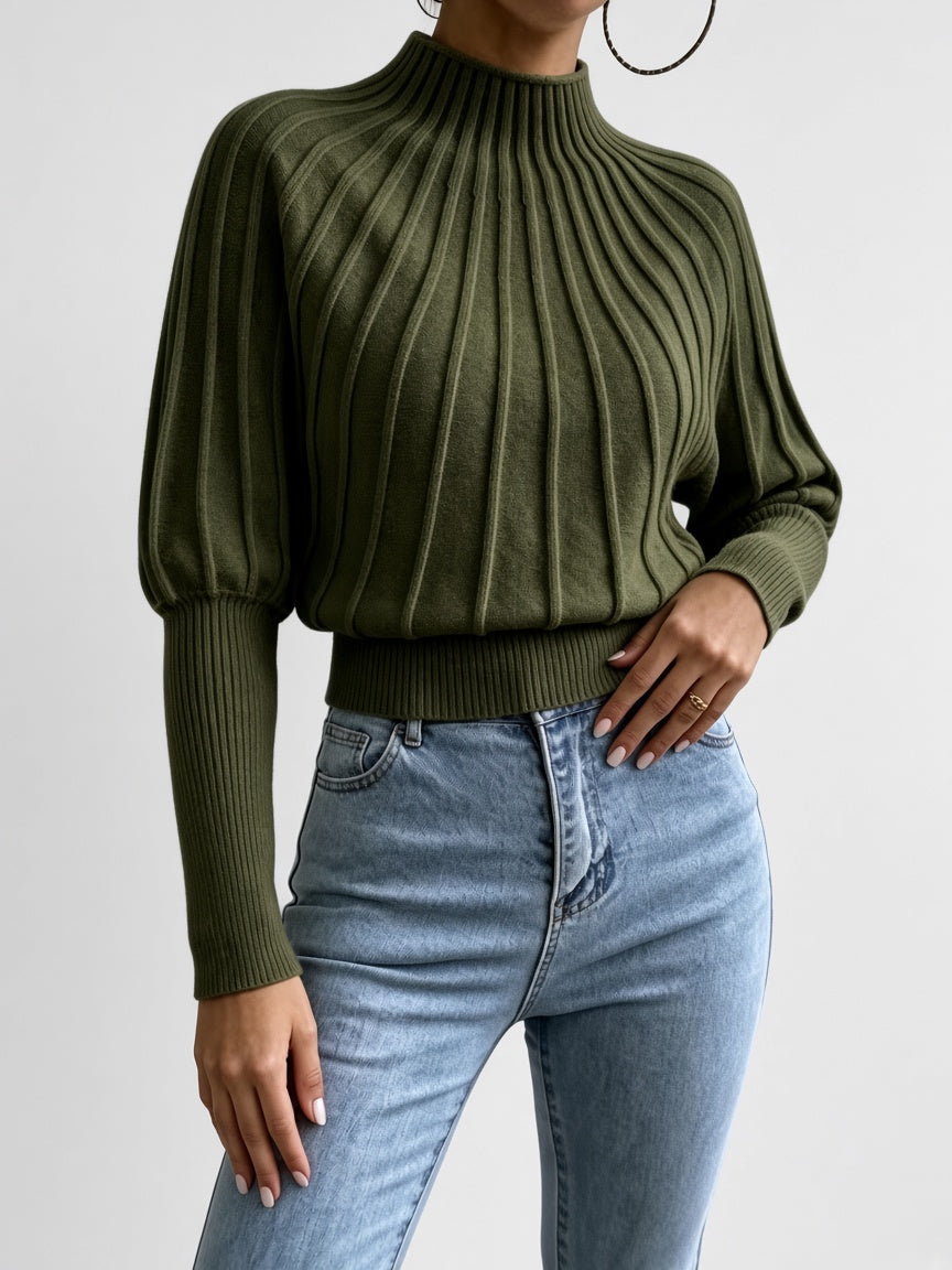 Women's Mock Neck Sweater – Cropped Ribbed Knit
