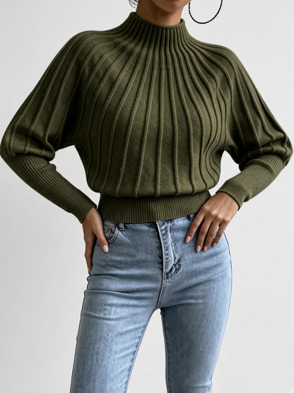 Women's Mock Neck Sweater – Cropped Ribbed Knit
