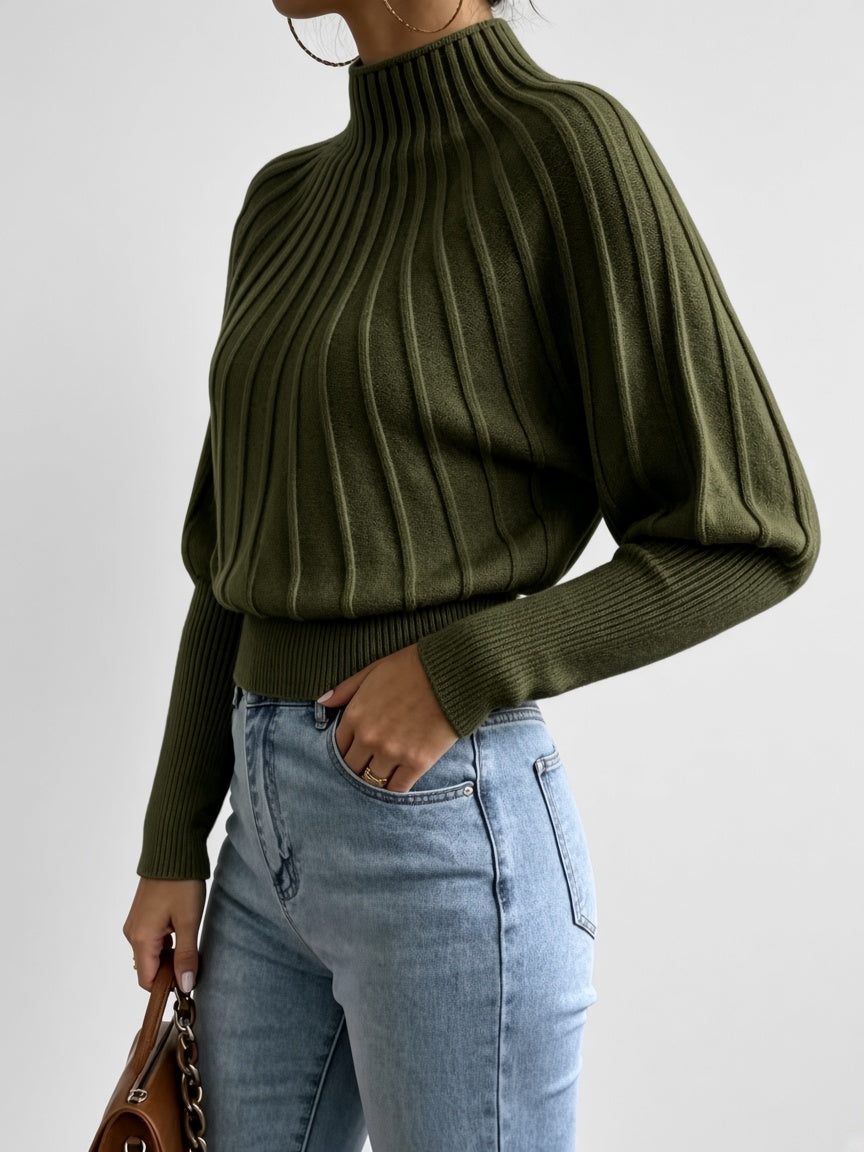 Women's Mock Neck Sweater – Cropped Ribbed Knit