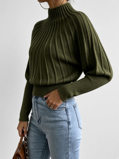 Women's Mock Neck Sweater – Cropped Ribbed Knit