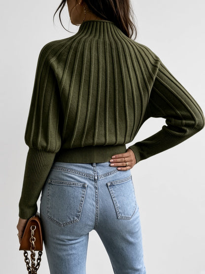 Women's Mock Neck Sweater – Cropped Ribbed Knit