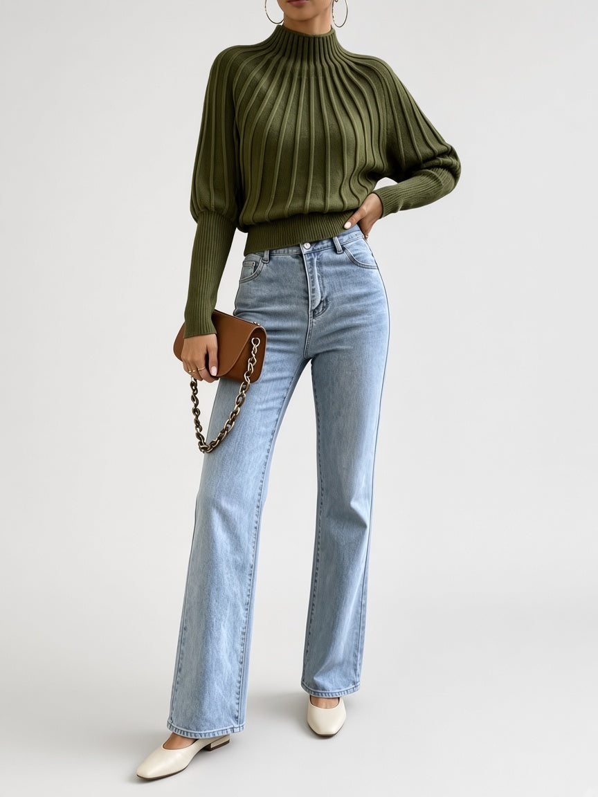 Women's Mock Neck Sweater – Cropped Ribbed Knit