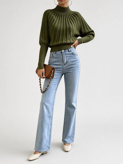 Women's Mock Neck Sweater – Cropped Ribbed Knit