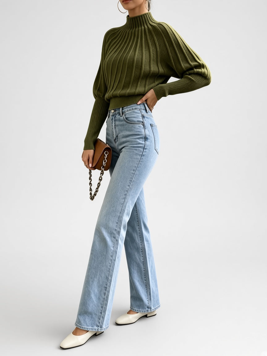 Women's Mock Neck Sweater – Cropped Ribbed Knit