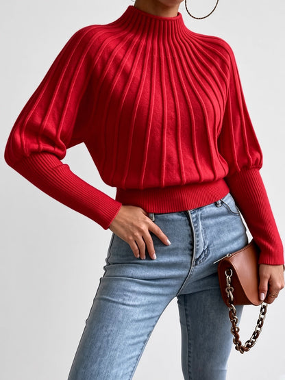 Women's Mock Neck Sweater – Cropped Ribbed Knit