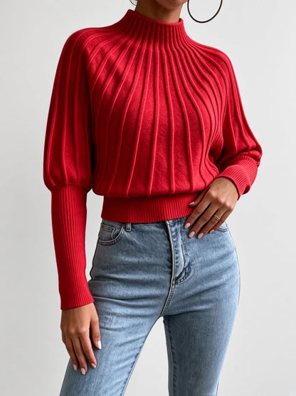 Women's Mock Neck Sweater – Cropped Ribbed Knit