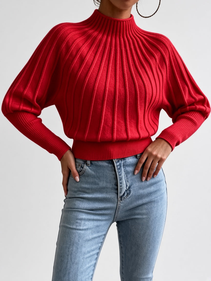 Women's Mock Neck Sweater – Cropped Ribbed Knit