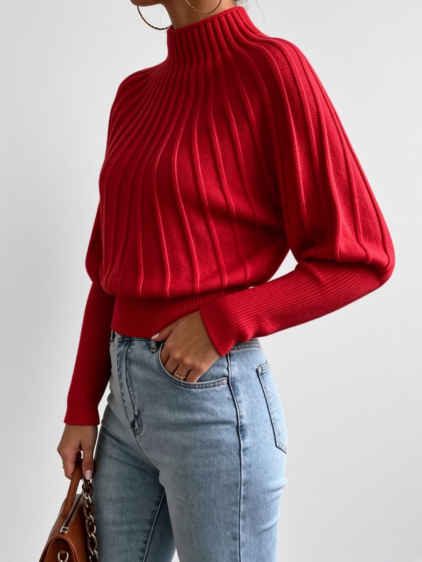 Women's Mock Neck Sweater – Cropped Ribbed Knit