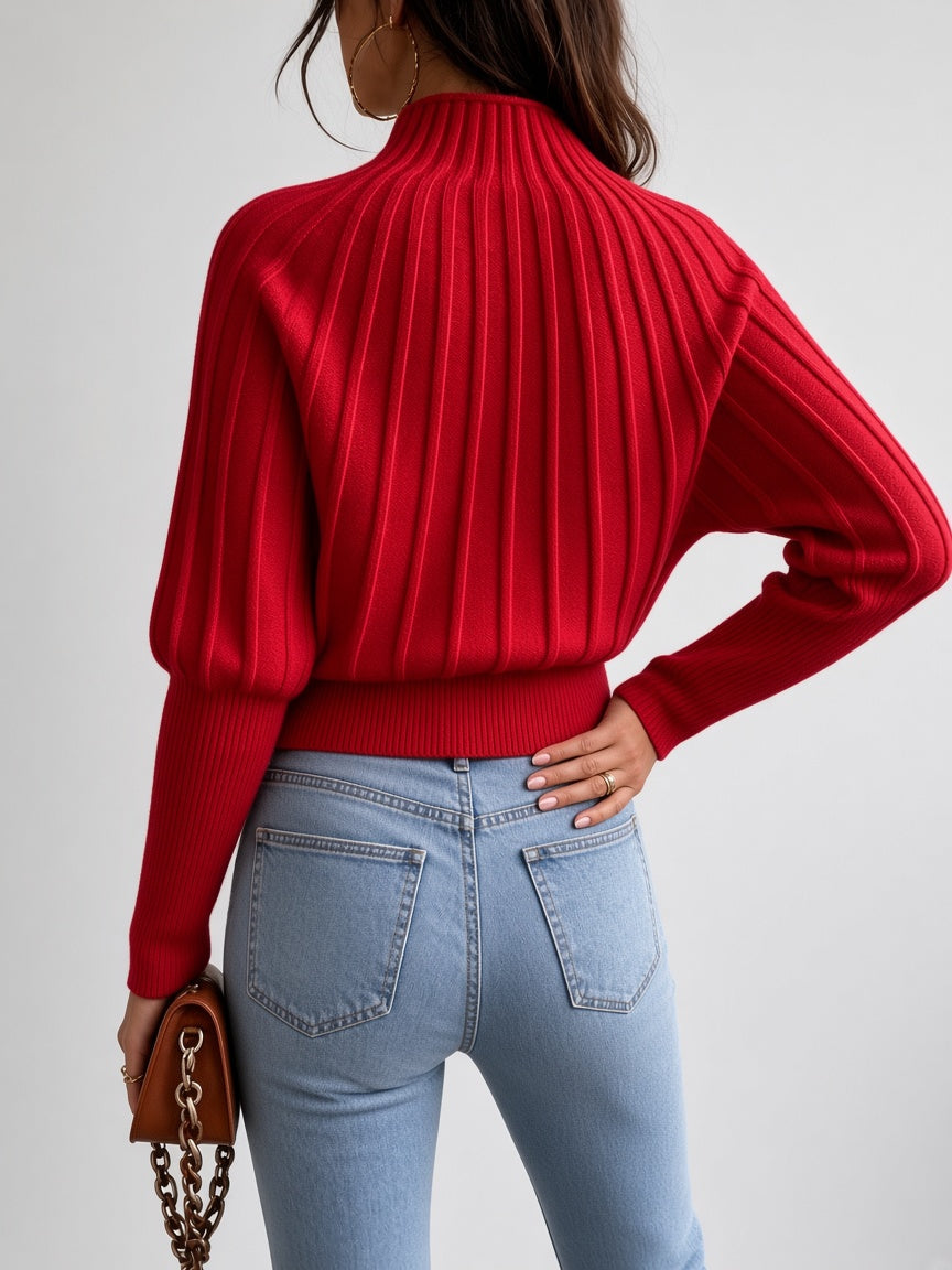 Women's Mock Neck Sweater – Cropped Ribbed Knit