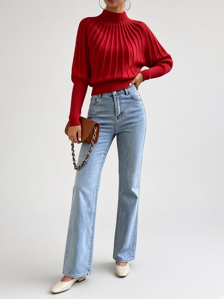 Women's Mock Neck Sweater – Cropped Ribbed Knit