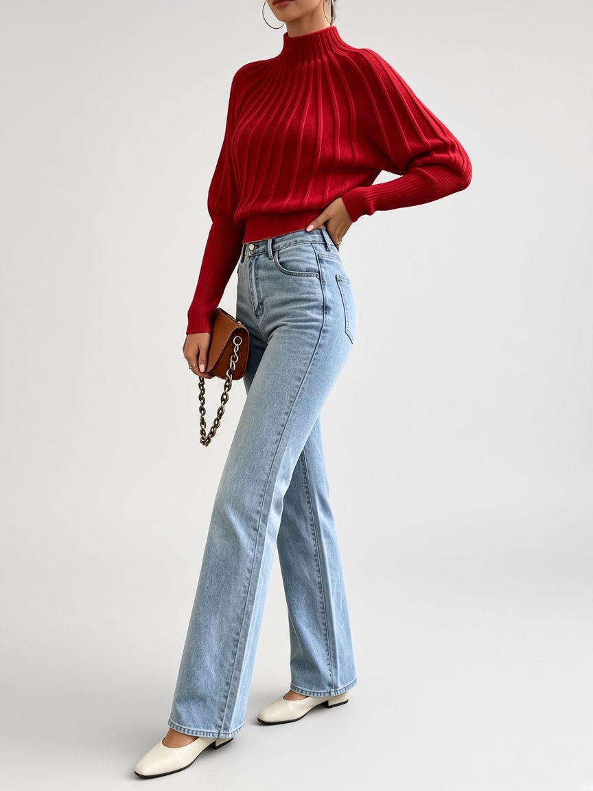 Women's Mock Neck Sweater – Cropped Ribbed Knit