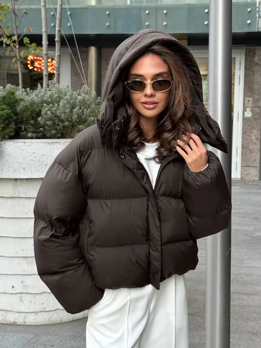 Women's Puffer Jacket – Detachable Hood, Quilted, Cropped