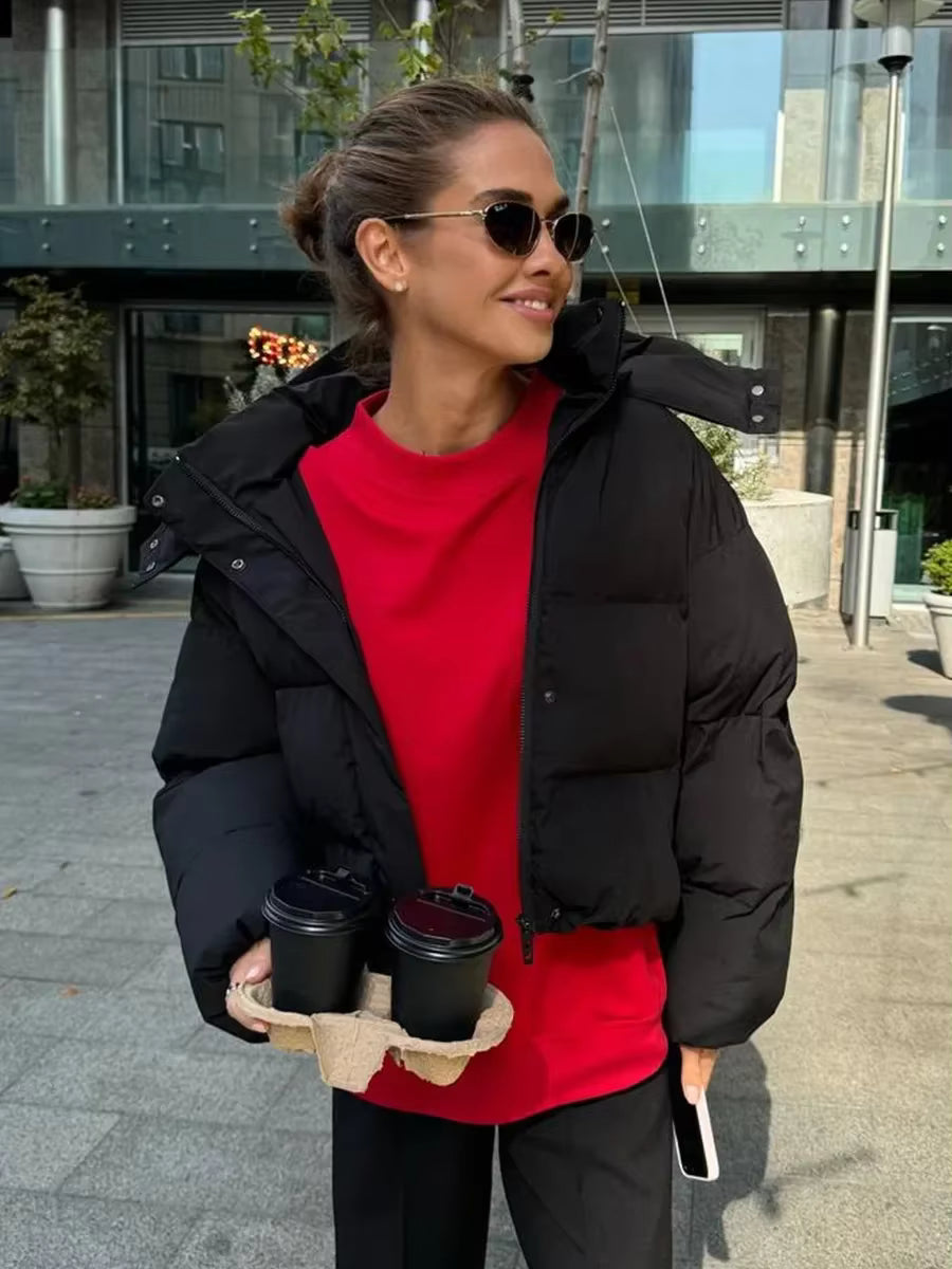 Women's Puffer Jacket – Detachable Hood, Quilted, Cropped