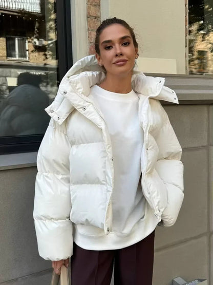 Women's Puffer Jacket – Detachable Hood, Quilted, Cropped
